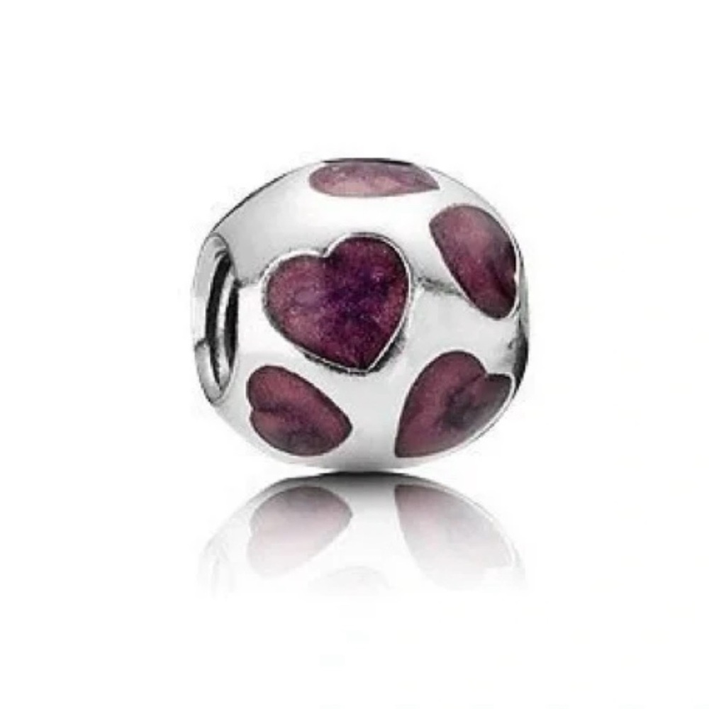 Pandora Silver Charm with Magenta Hearts Retired